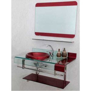 Pia e Espelheira para Banheiro Fiji Vermelho Ref 3164-70
