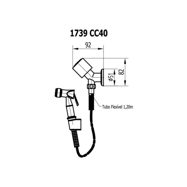 DUCHA HIGIÊNICA COM GATILHO DE METAL 1,20M 1739 CC40 OURO FINO